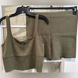 Bar III army green knit short + tank set; top XXL, shorts XL; sold as set only.